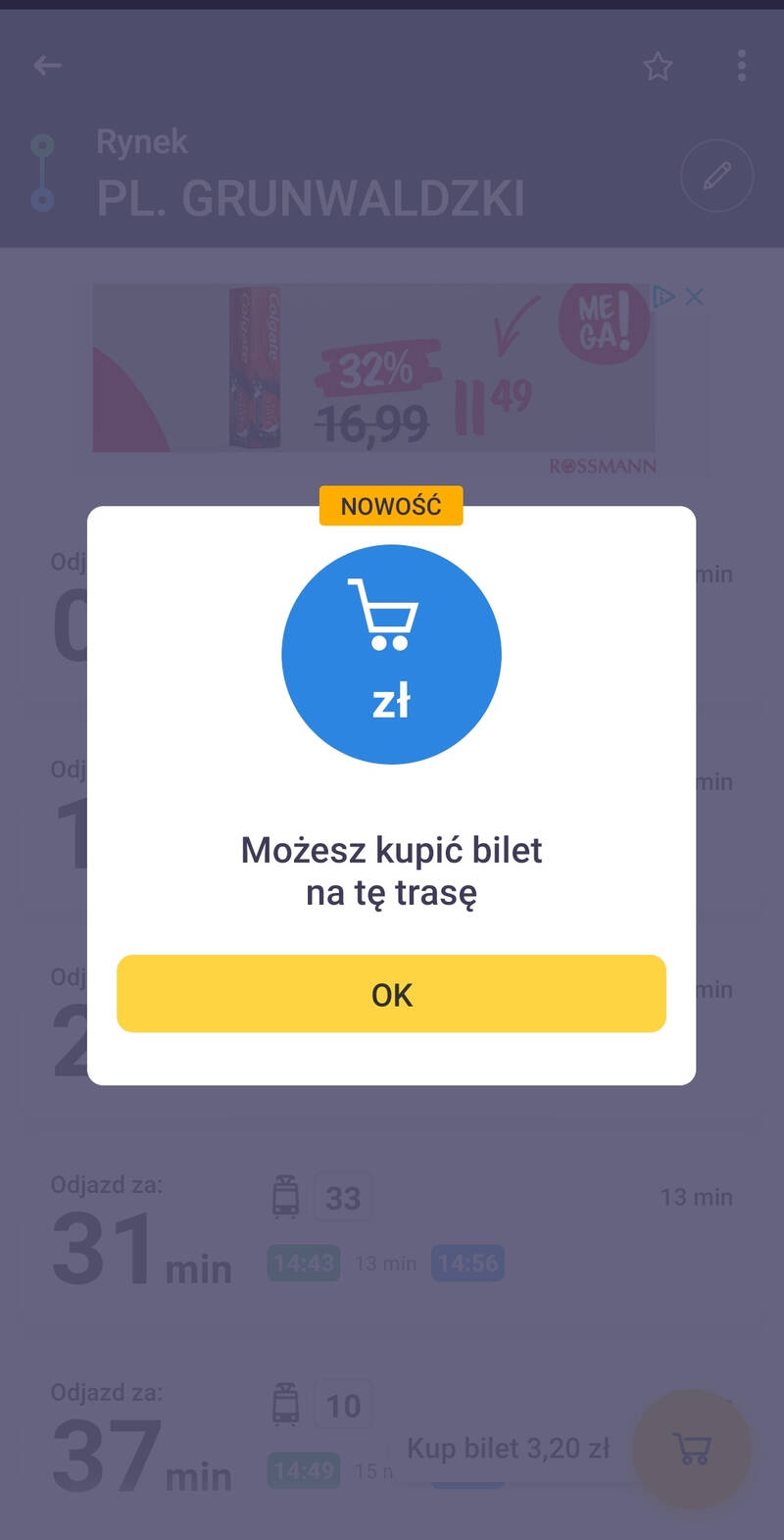 Screen z aplikacji jakdojade.pl