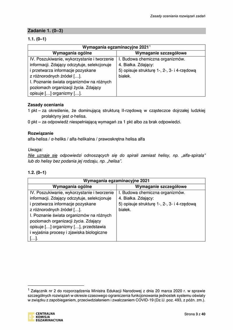 Matura z biologii 2021 / źródło: Centralna Komisja Egzaminacyjna