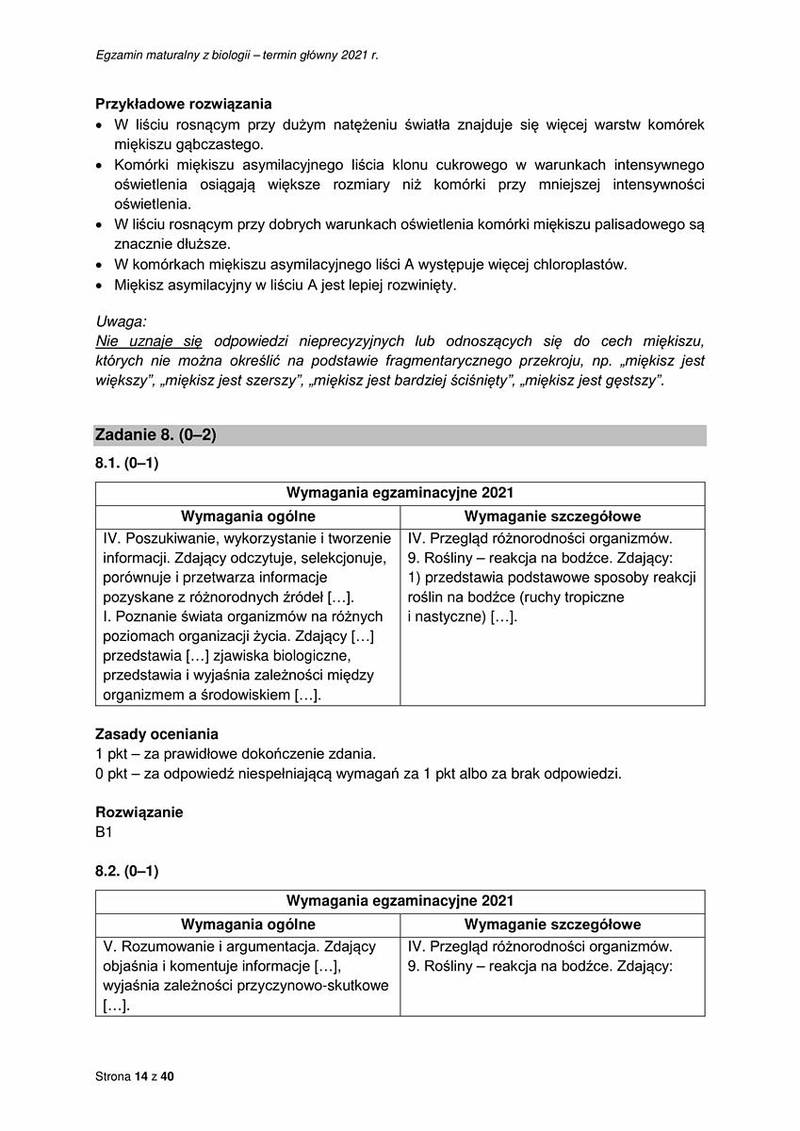 Matura z biologii 2021 / źródło: Centralna Komisja Egzaminacyjna