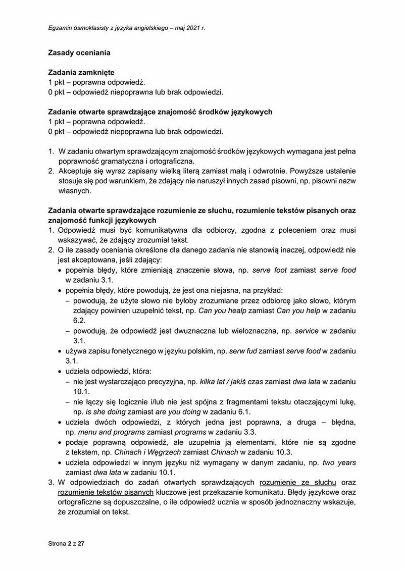Arkusz egzaminacyjny z 2021 r. źródło: Centralna Komisja Egzaminacyjna