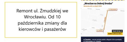 Remont ul. Żmudzkiej we Wrocławiu. Od 10 października zmiany dla kierowców i pasażerów